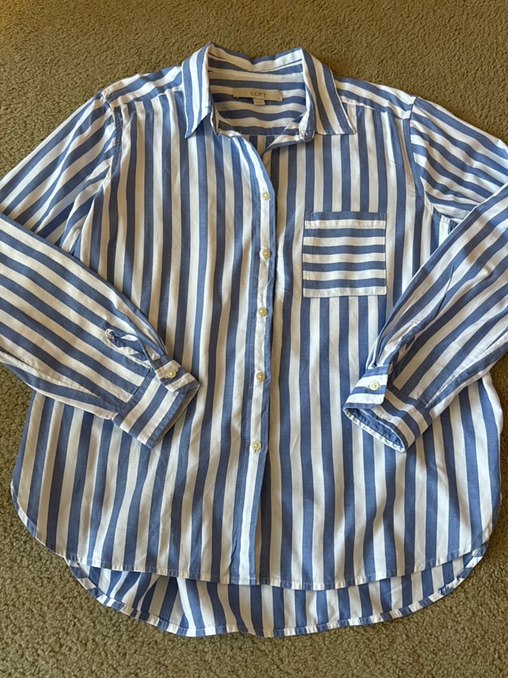 LOFT Blue and White Striped Womens Button-Down Shirt